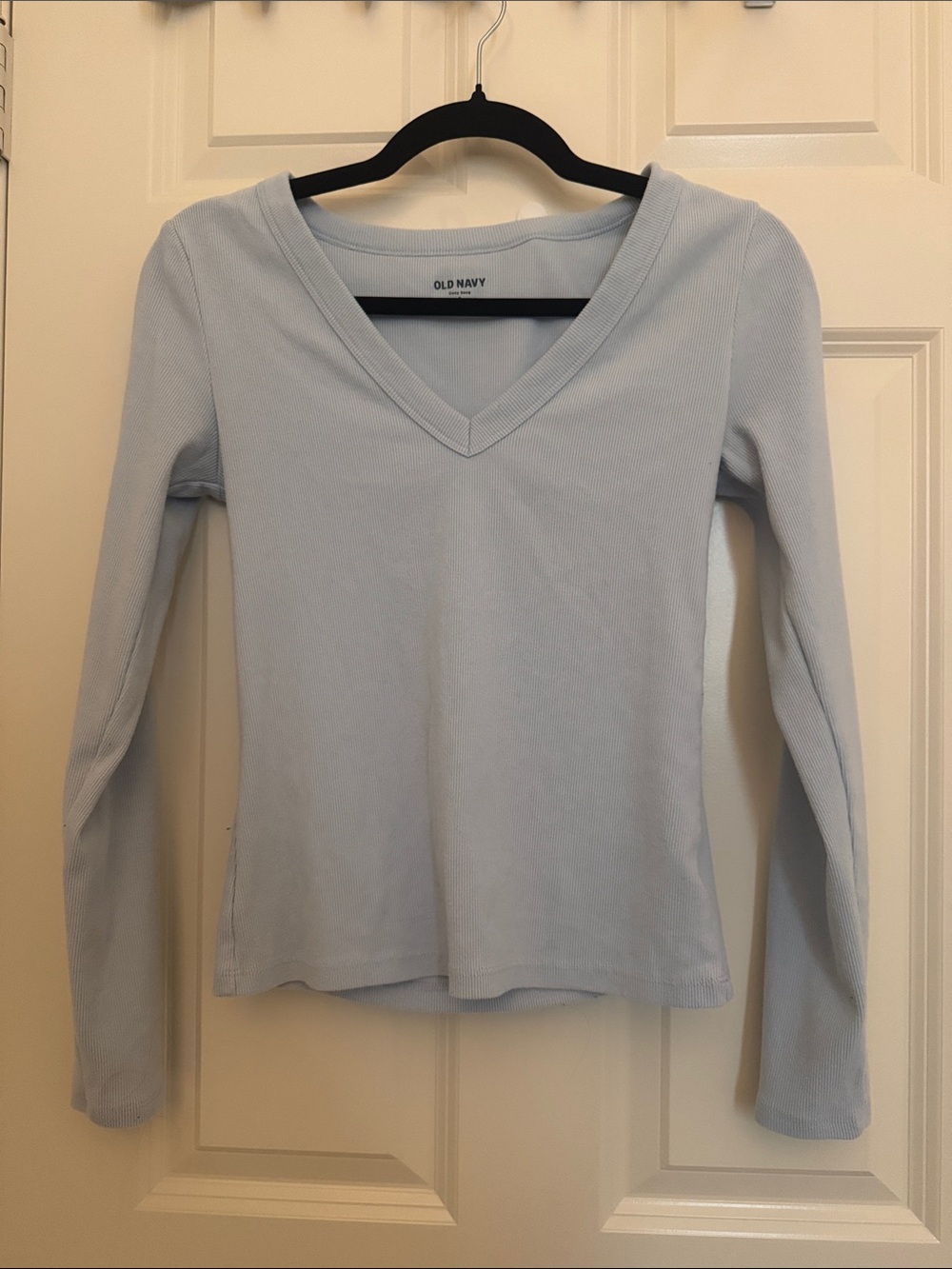 Old Navy Pale Blue V-Neck Ribbed Long-Sleeve Top